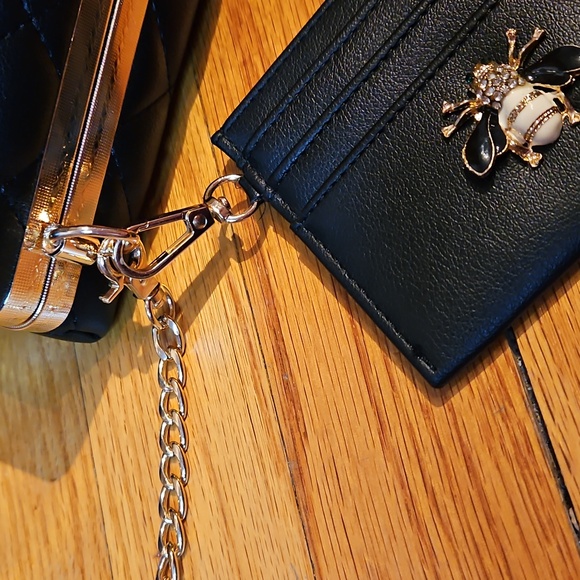 Black Quilted Clutch & Card Holder, Bee Design, Rhinestone, Box Shape, NWT! - Picture 13 of 16